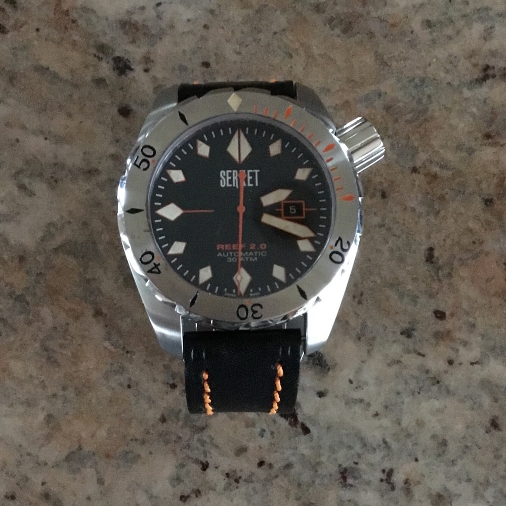 Serket Reef Diver 2.0 Swiss Automatic 30 ATM Black Leather Men’s Diving Watch - Picture 2 of 12
